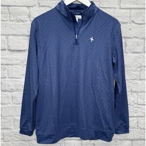 Peter Millar Golf Cart Print 1/4 Zip Pullover Boys Size XL (Mens XS) Bird Blue